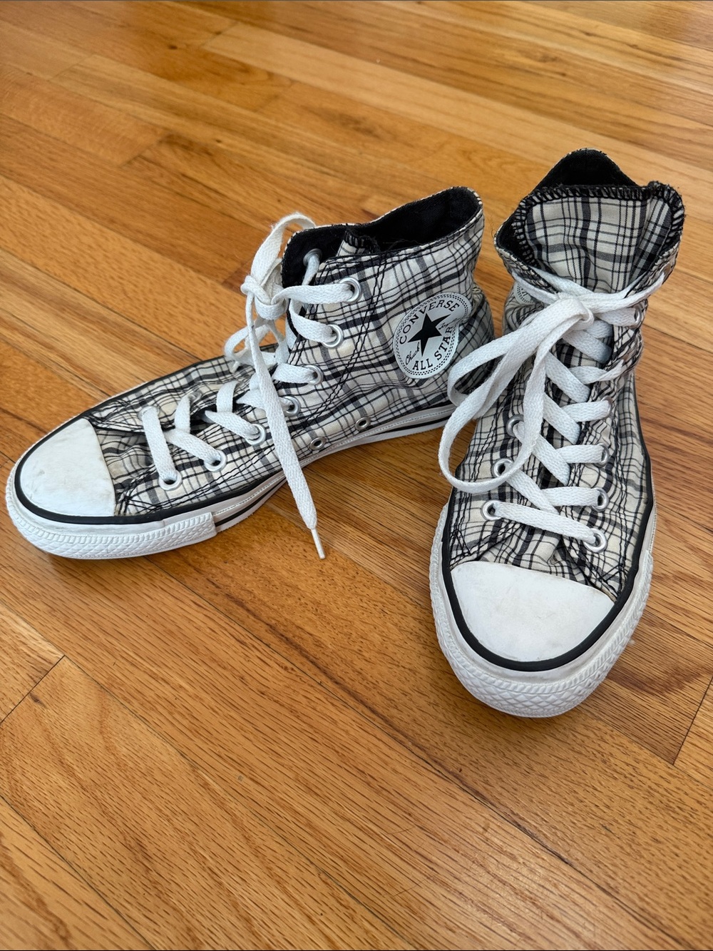 Converse Black & White Plaid High-Top Sneakers